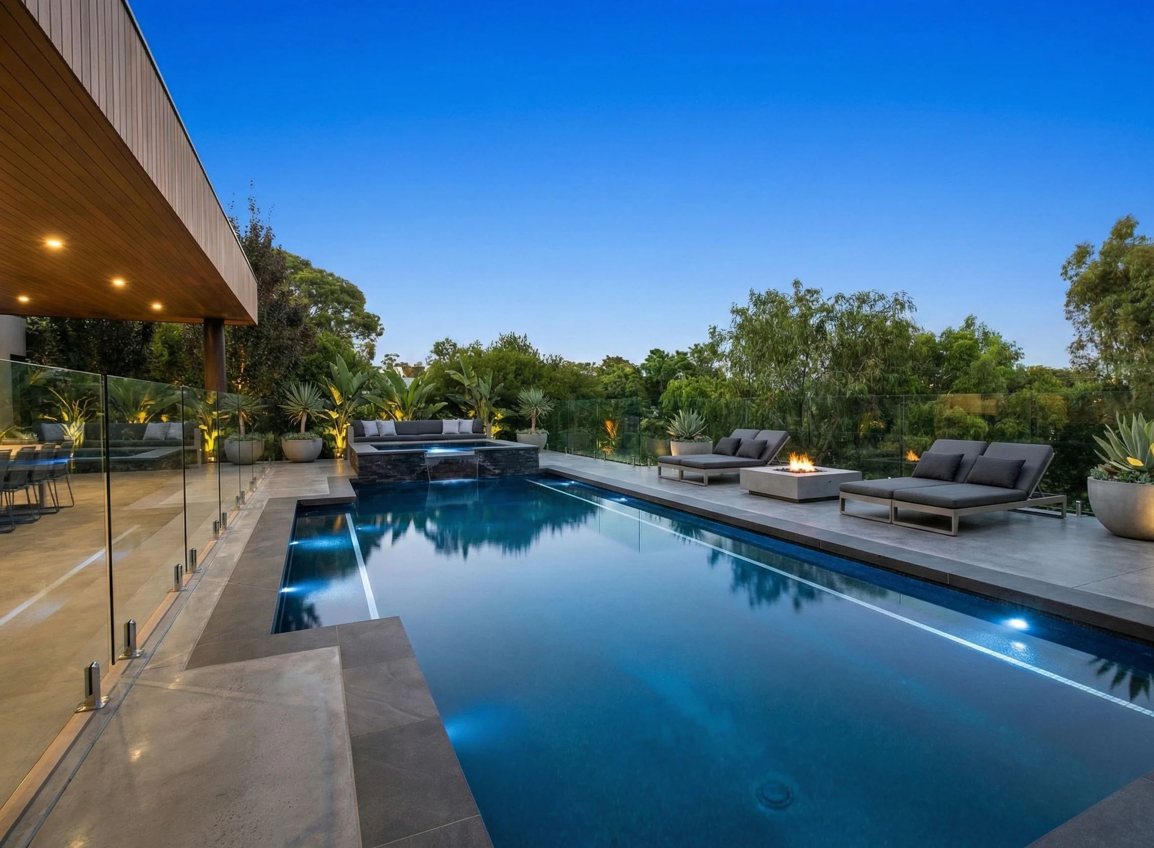 A landscaped Aqua Technics poolside setting